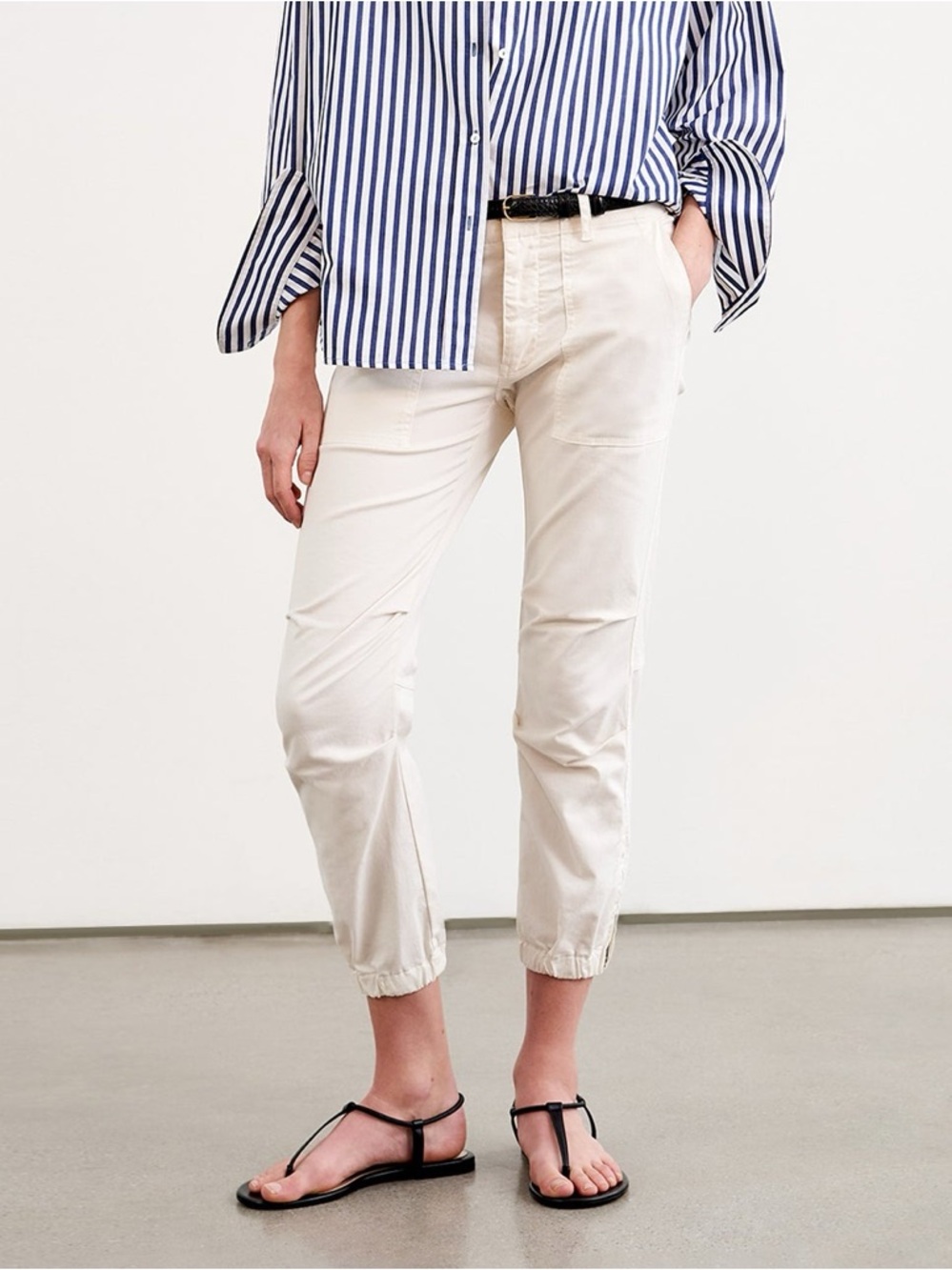 Nili Lotan Cropped Military Pant Eggshell Cotton Stretch Size 6